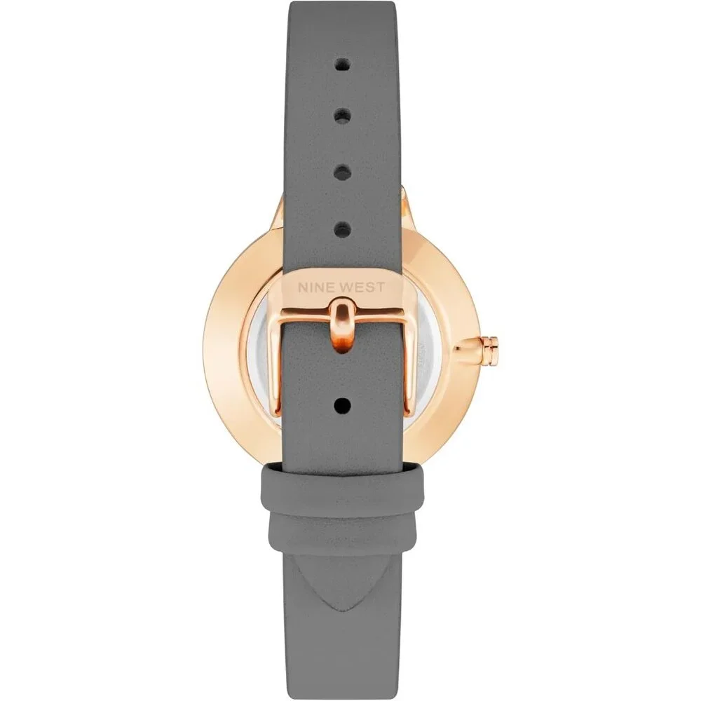 Women's Floral Gray/Rose Crystal Lens Smooth Leather Strap Buckle Closure Watch